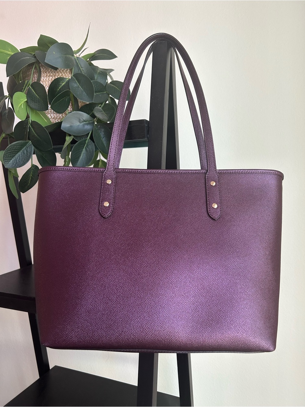 Coach Shimmery Purple Station Tote, gold hardware, original hang tag! - Picture 2 of 8